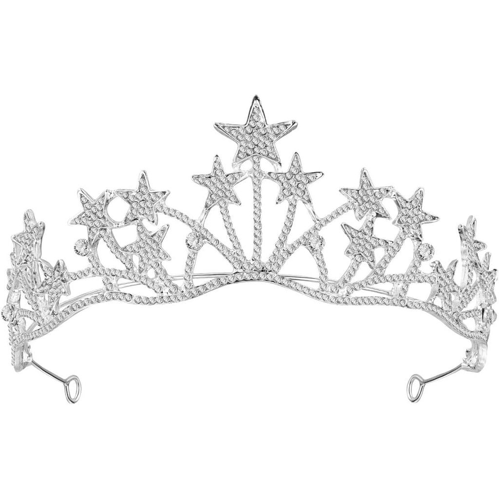 FRCOLOR Star Headband Crown, Star Crown แถบคาดศีรษะคริสตัล Tiara เจ้าสาวงานแต่งงานเจ้าหญิงประกวด Que