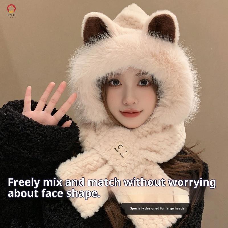 [pto] หนาชิ้นเดียวฟ็อกซ์หูผ้าพันคอหมวกฤดูหนาวที่อบอุ่นป้องกันหูคออุ่นแฟชั่นสําหรับผู้ชายผู้หญิงเด็กท