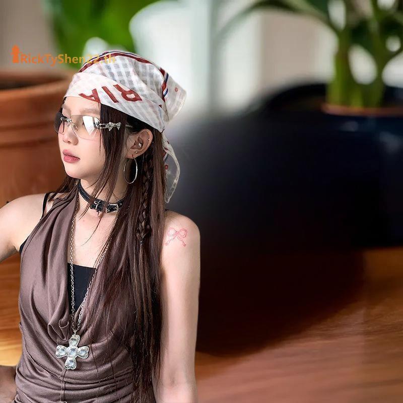 RickTyShen แฟชั่น Y2K Retro เสือดาวพิมพ์ผ้าพันคอผมสาวเผ็ด Punk Hip Hop Headscarf อุปกรณ์เสริมผม Stre