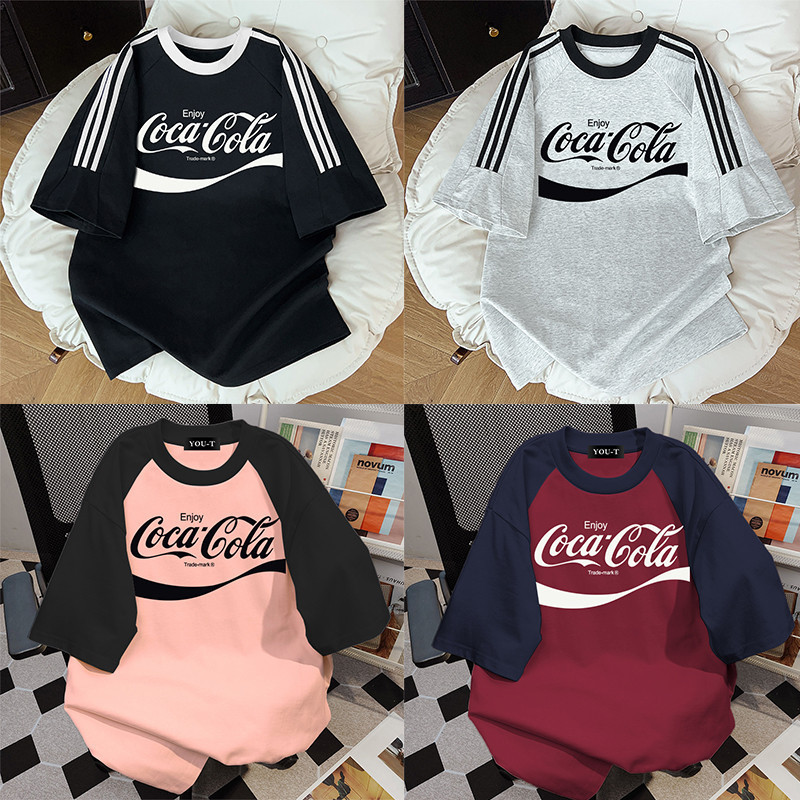 yout-trend🔥 พร้อมส่ง เสื้อยืด oversize unisex สไตล์เกาหลี ผ้าฝ้ายแท้ใส่สบาย ไม่แตกเมื่อซัก "COCA COL