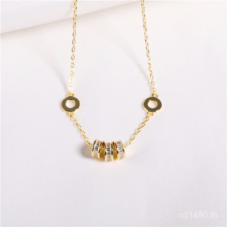 วงกลม Hollow Transfer ประณีตเอวเล็กสามแหวน S925 เงิน Clavicle Chain สร้อยคอหญิงแฟชั่นขนาดเล็กเกาหลีร