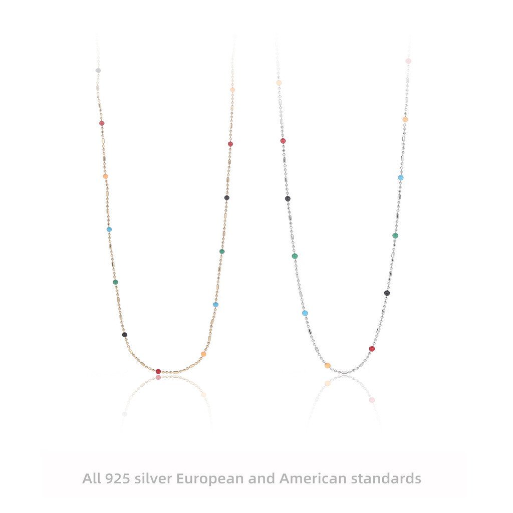 สร้อยคอลูกปัดสีสันสดใส แบบสายรุ้ง แรงบันดาลใจจาก IU ทำจากเงินสเตอร์ลิง 925