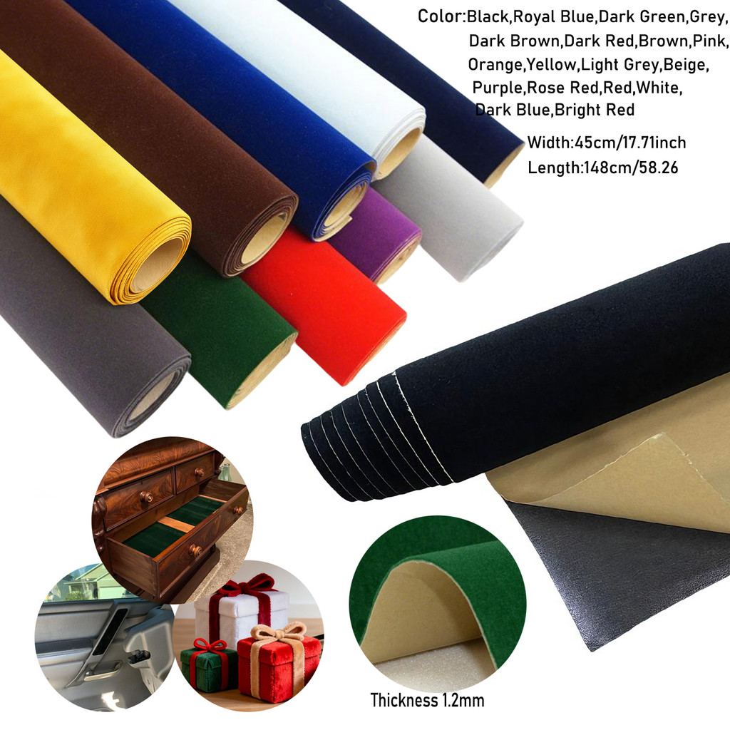 Self-Adhesive Velvet Felt Sheets, 45x148cm - 18 Rich Colors for DIY Crafts, Jewelry Box Liner & Decoration