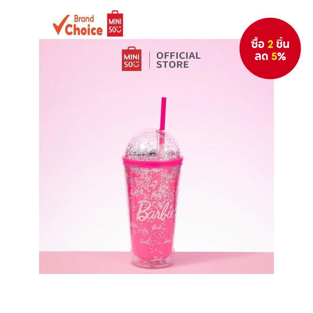 MINISO ซีรีส์บาร์บี้หวาน - แก้วน้ําหลอดคู่สีชมพูใช้ซ้ําได้ ขนาด 600 มล. 10ซม.×10ซม.×22.8ซม.