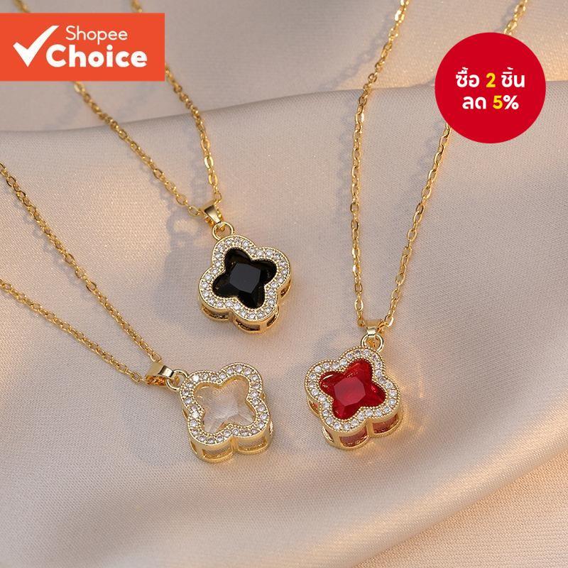 สร้อยคอโคลเวอร์ปรับได้หรูหราเพชรสไตล์สตรีทเก๋สําหรับผู้หญิง