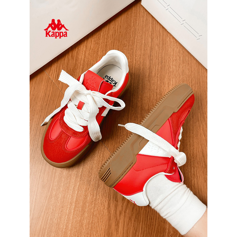 Kappa รองเท้าเทรนนิ่งหนา Sole สำหรับอากาศหนาว สไตล์เรโทรและสวมได้ทุกโอกาส รองเท้าสีแดง