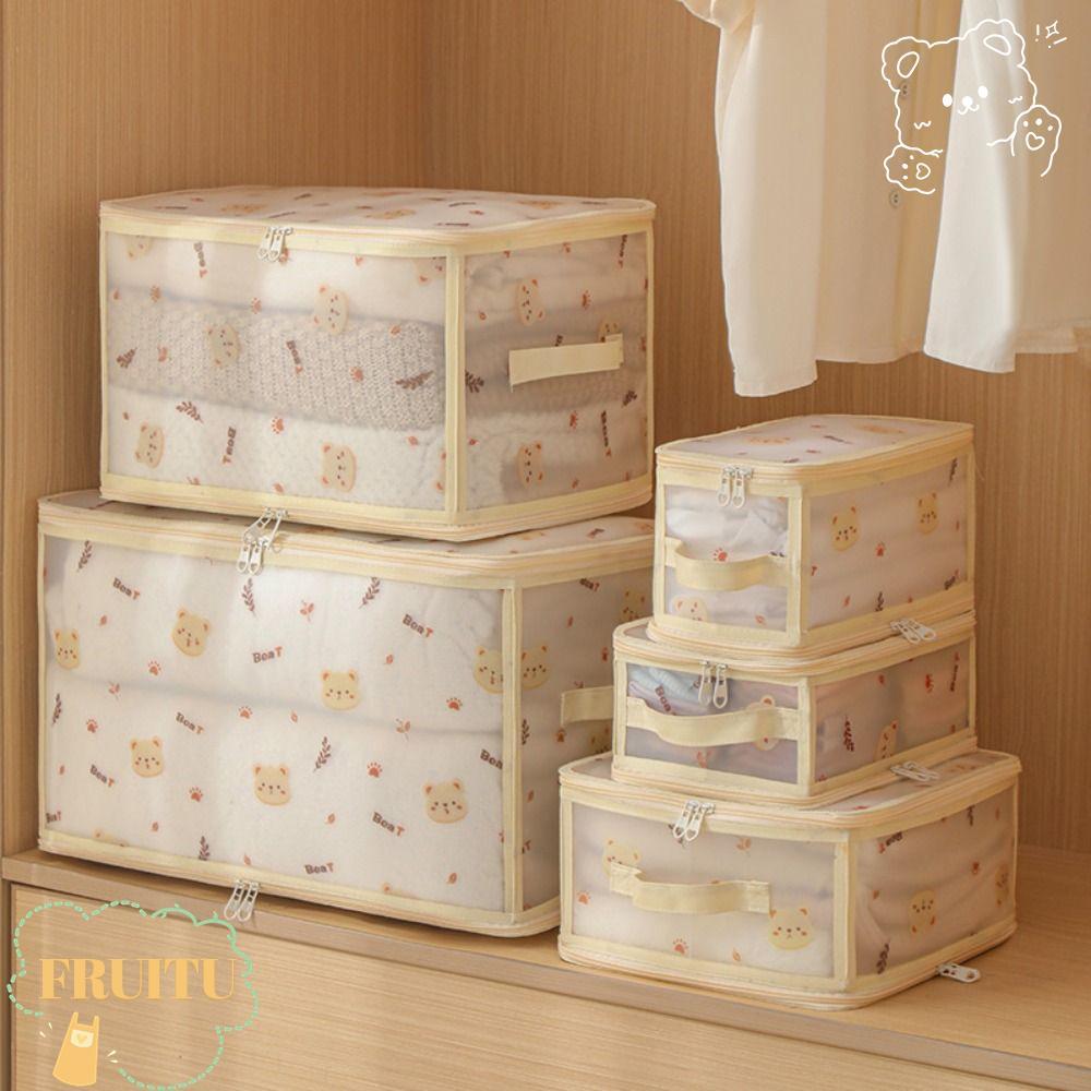 FRUITU กระเป๋าเก็บเสื้อผ้า, PP Board ความจุขนาดใหญ่ผ้านวมเสื้อผ้า,โปร่งใสกันน้ําพับได้กันฝุ่นผ้าปูที