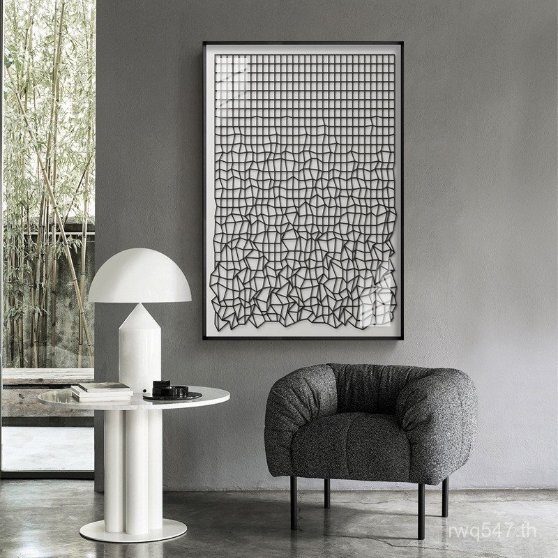 เรขาคณิต Entrance ภาพวาดสีดําสีขาวโมเดิร์นโซฟาปกติภาพจิตรกรรมฝาผนังขนาดใหญ่ห้องนั่งเล่นตกแต่งภาพวาดพ