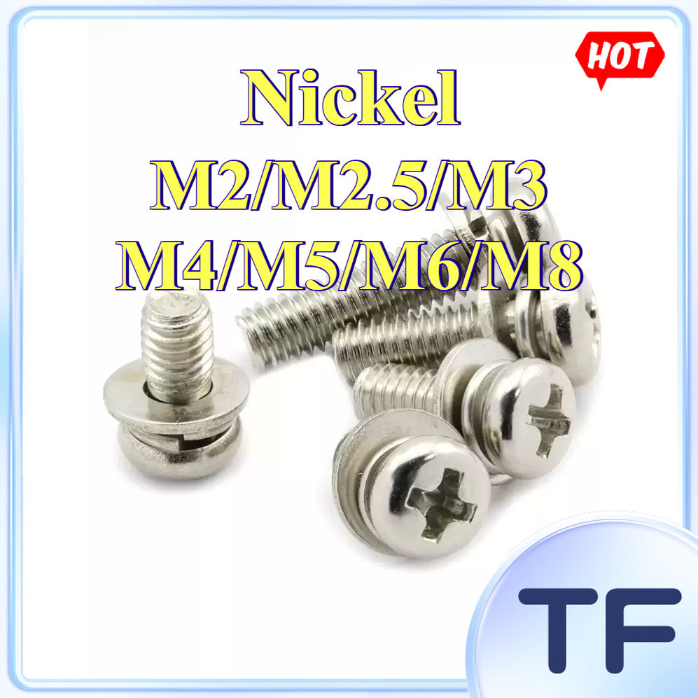 3-in-1 ชุด ng สกรูหัวกระทะแฉกชุบนิกเกิล M2/M2.5/M3/M4/M5/M6/M8 * L4-50mm [TF-FC-1]