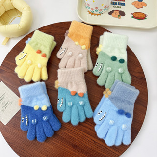 ถุงมือเด็กชายห้านิ้ว ทำจากขนสัตว์เพื่อความอบอุ่น ในฤดูหนาว แ…