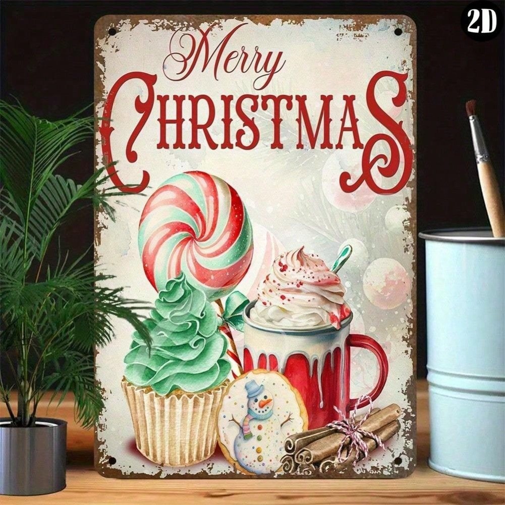 1 ชิ้น 7.87x11.81 "ป้ายโลหะ Merry Christmas Vintage - UV Ink Fadeless Iron Decor สําหรับ Home Farmho