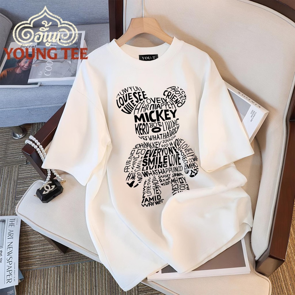 💥 เสื้อดำ เสื้อยืด oversize สกรีนด้านหน้ ลาย MICKEY BEAR ผ้าคอตตอน100% เนื้อผ้าเกรดพรีเมียม คอกลม ใส่สบาย