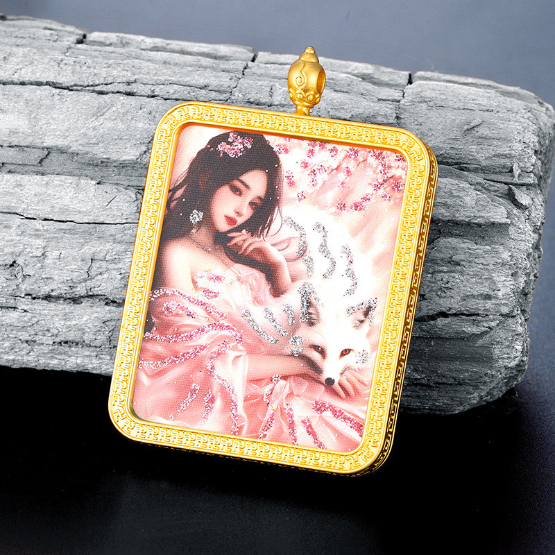 Sprinkled Gold Fox Fairy Hand-Painted จี้ Amulet สร้อยคอสไตล์ชาติพันธุ์ Thangka ทิเบตสไตล์ Gold AHD
