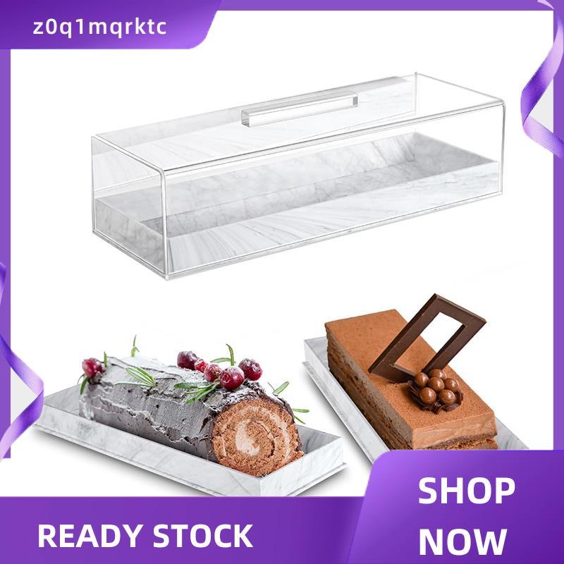 z0q1mqrktc ขาตั้งเค้กสี่เหลี่ยมพร้อมฝาปิด Marbleized Grain อะคริลิคสําหรับถาดเสิร์ฟสี่เหลี่ยมผืนผ้า 