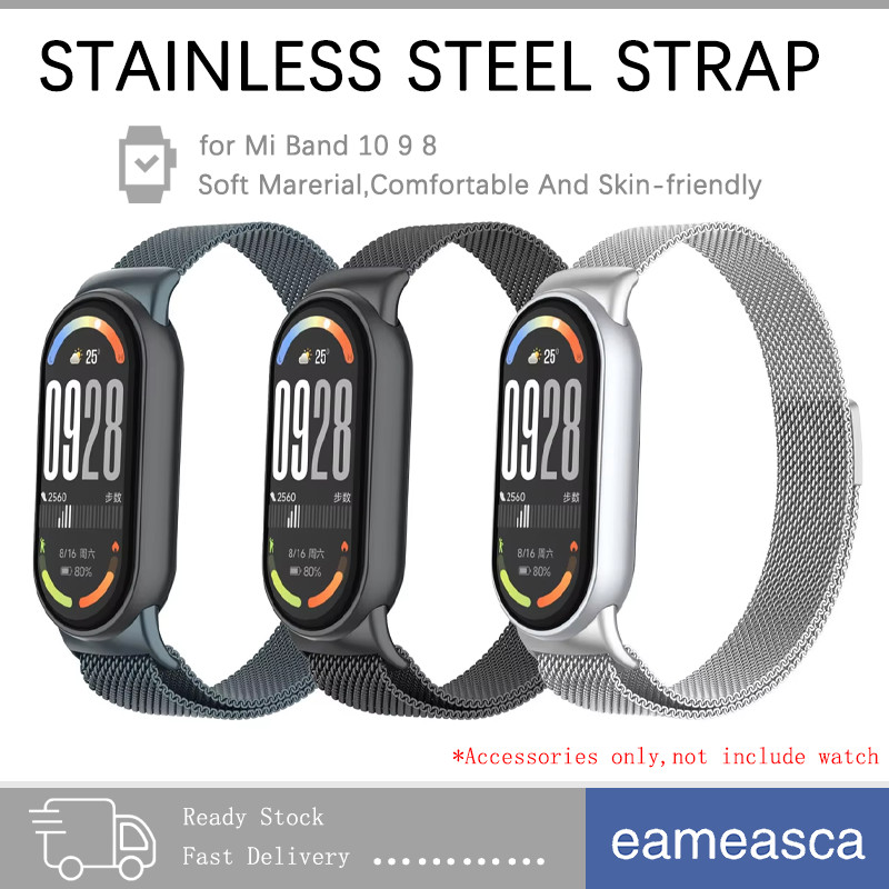 สายรัดโลหะลูป Milanese for Smartwatch Xiaomi Mi Band 10 9 8 อุปกรณ์เสริมวงสแตนเลส for Miband 10 9 8 NFC