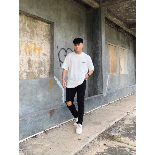 เสื้อยืด Branché Streetwear Oversize Waffle White Tee