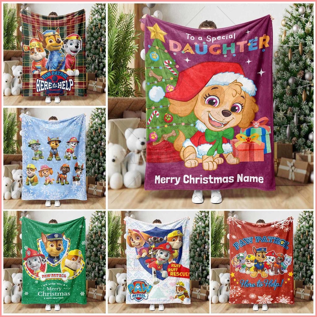 Paw Patrol คริสต์มาส Flannel ผ้าห่มน่ารักการ์ตูนออกแบบ Warm Soft Cozy ฤดูหนาวโซฟาโยนสําหรับเด็กและเด