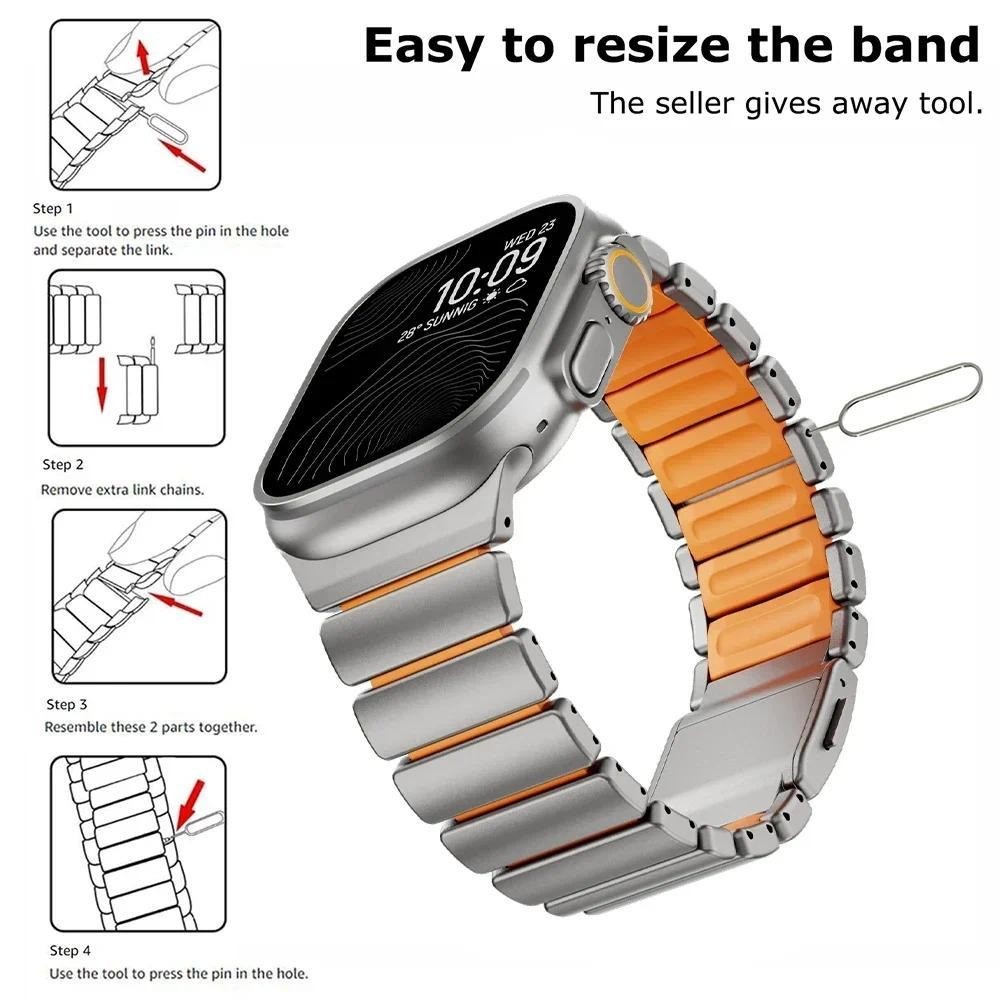 ยางสายนาฬิกาข้อมือหรูหราแม่เหล็กสายไทเทเนียมวงสําหรับแอปเปิ้ลดูอัลตร้า3 49มิลลิเมตรชุด11 10 46มิลลิเมตร45 44มิลลิเมตร42มิลลิเมตรสําหรับ ฉันดู 9 8 7 กับ 6 5 4 3 2 1 - รูปที่ 6