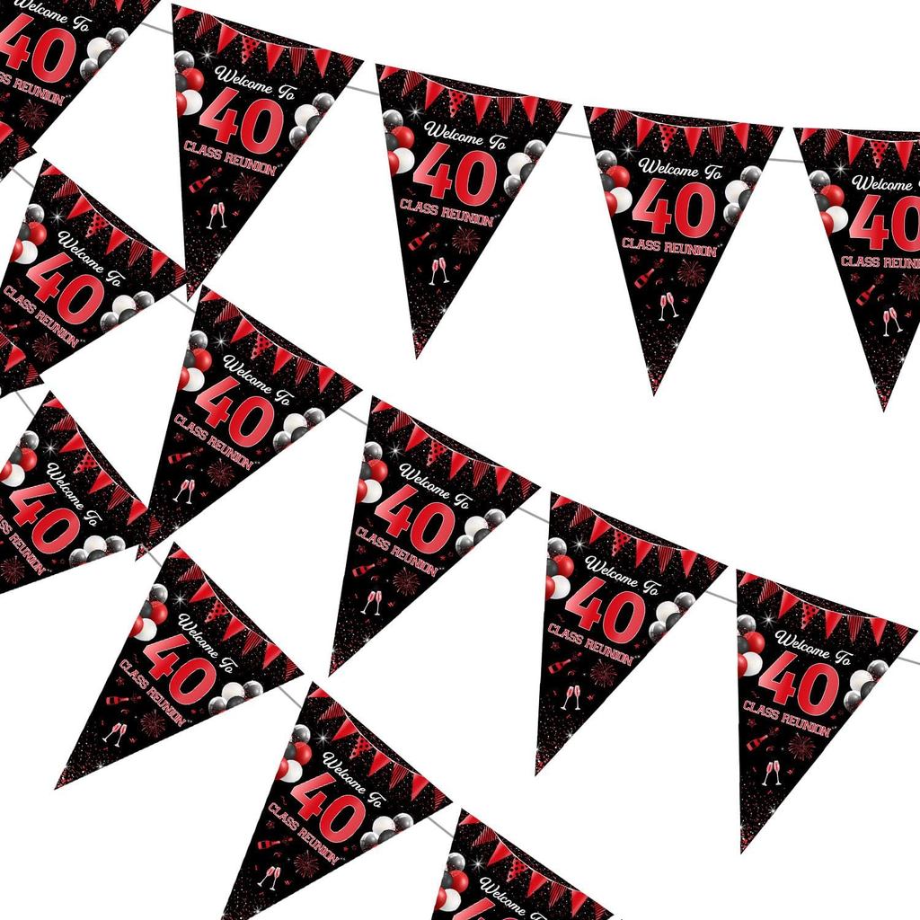 40th Class Reunion Decorations 3Pcs School Class Reunion Party Bunting Banner Red Black Welcome Back
