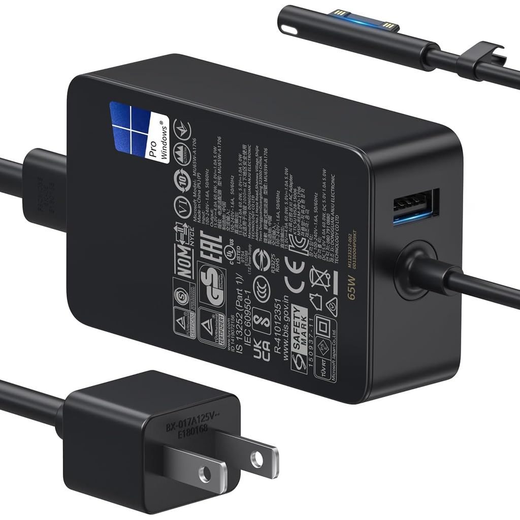 65W Surface Pro Charger for Microsoft Surface Pro 11,10,9,8,7,7+6,5,4,3,X, Windows Surface Laptop 7,
