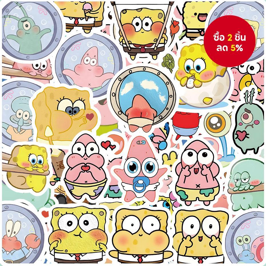 สติ๊กเกอร์การ์ตูนน่ารักเวอร์ชัน Q จำนวน 62 ชิ้น สำหรับติดโน้ตบุ๊กและแล็ปท็อป สพันจ์บ็อบ สแควร์แพนต์และแพทริก