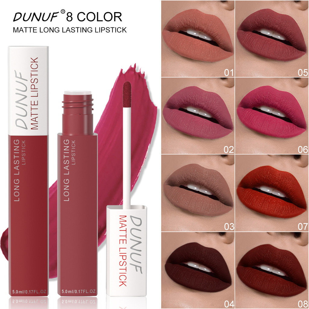 DUNUF 8-Color Matte Waterproof Long-lasting Lip Gloss