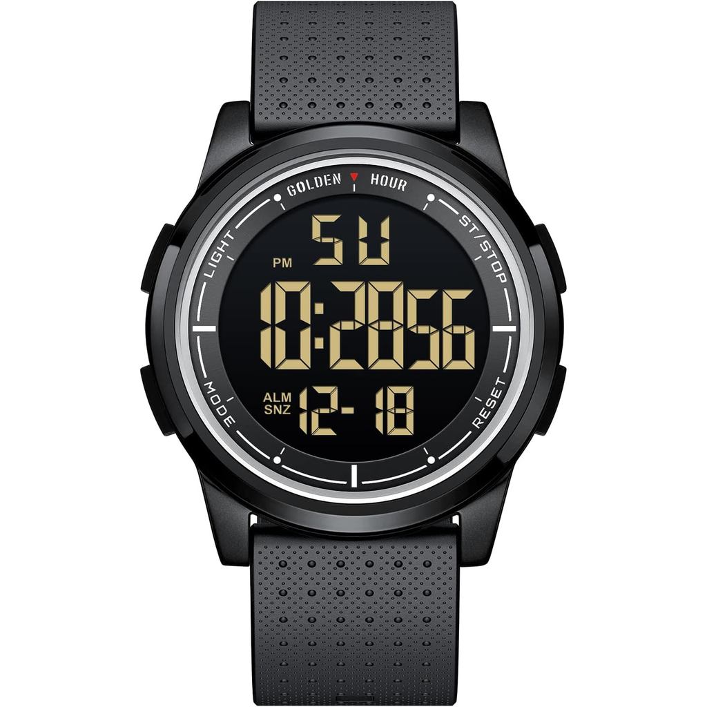 GOLDEN HOUR Ultra-Thin Minimalist Sports Waterproof Digital Watches Men with Wide-Angle Display Rubb