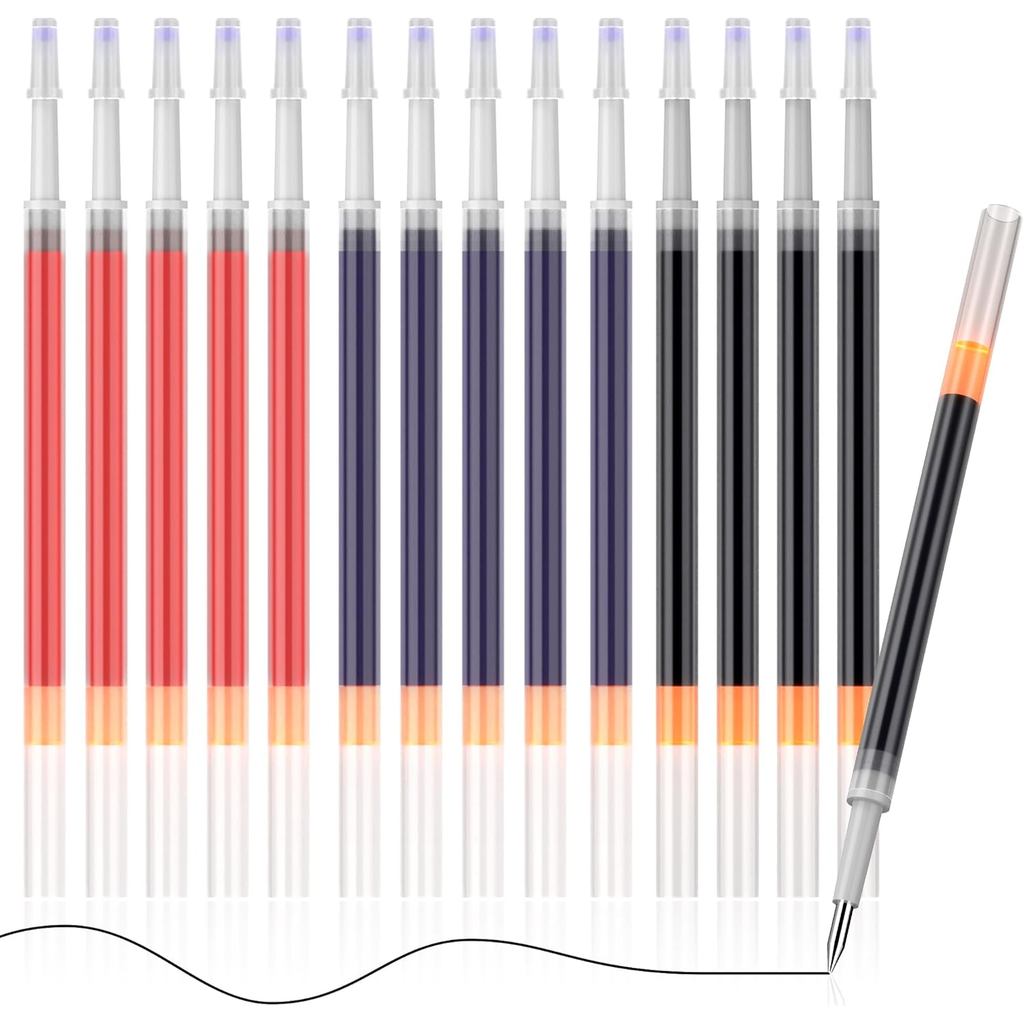 Gel ink ballpoint Pen refills 0.7mm, 15 Refills+3 pens, Three colors（Black/Red/Blue）, quick-drying i