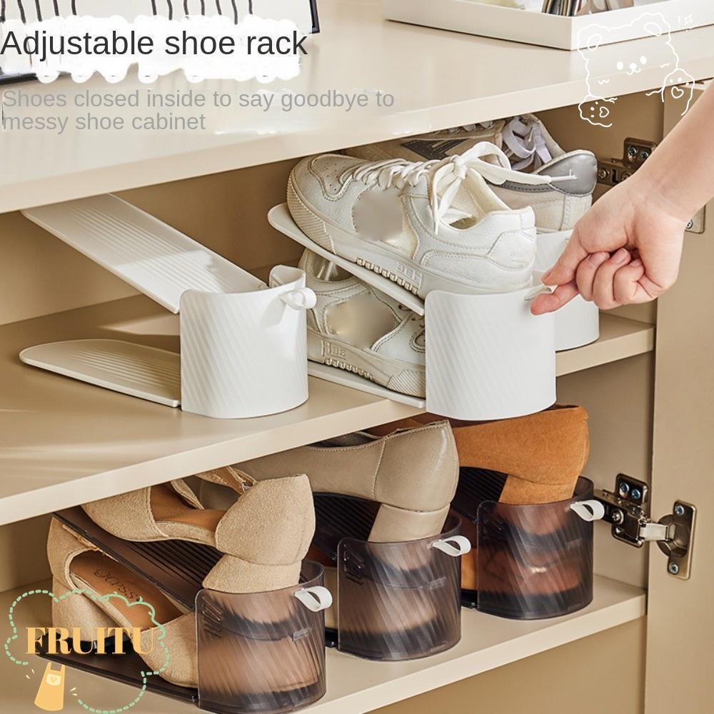 FRUITU ชั้นวางรองเท้าแบบปรับได้, ชั้นคู่ 3rd เกียร์ปรับความสูงรองเท้า, Anti Slip Stripe PP หนา Partition ผู้ถือรองเท้า Home