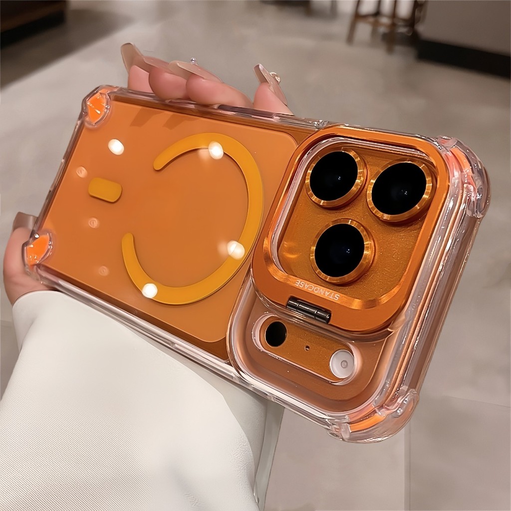 ถุงลมนิรภัยใสเลนส์โลหะเคสแม่เหล็กสําหรับ ไอโฟน 17 16 15 14 บวก 13 มือโปร สูงสุด ซิลิโคนกันกระแทกฮาร์ดปกหลัง