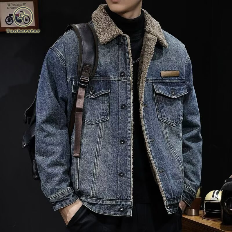 เต่าเบอร์สตาร์ แจ็คเก็ตยีนส์บุขนย้อนยุคอเมริกันสําหรับผู้ชาย 2025 ฤดูใบไม้ร่วงฤดูหนาวเสื้อหลวมอินเทรนด์