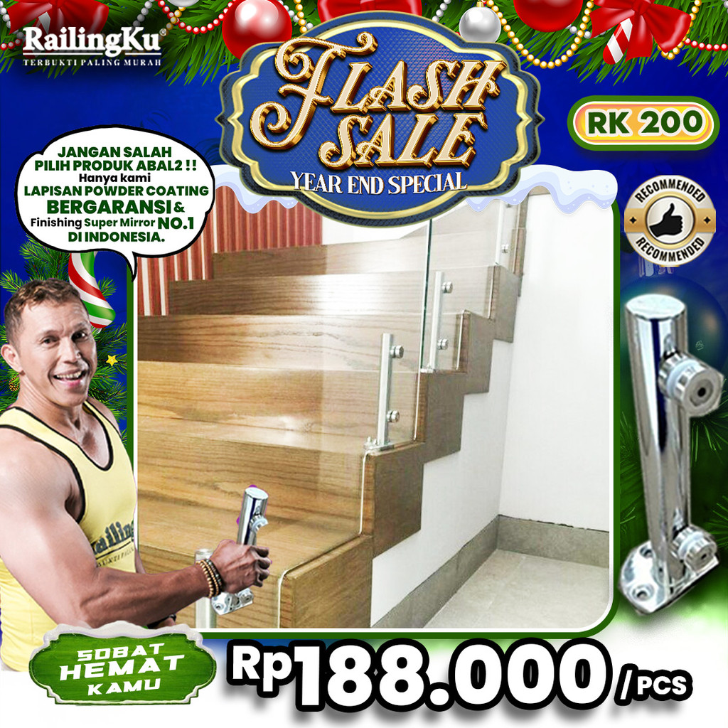 Railingku เดือยรางกระจกไร้กรอบ RK 200