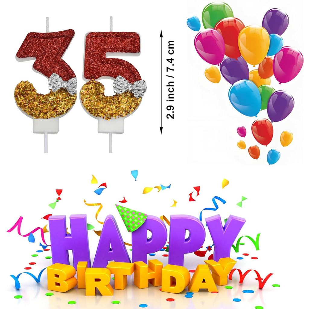 35th 53rd Birthday Candles, Red 53 35 Year Old Number Birthday Candles, Happy Birthday Party Cake To