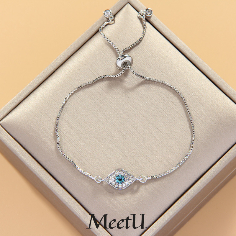สร้อยข้อมือเงินSterling Silver 925 เพชรสีฟ้า ออกแบบเรียบง่าย สามารถปรับไซส์ได้ เหมาะสำหรับใส่งานแฟชั่นและประจำวัน