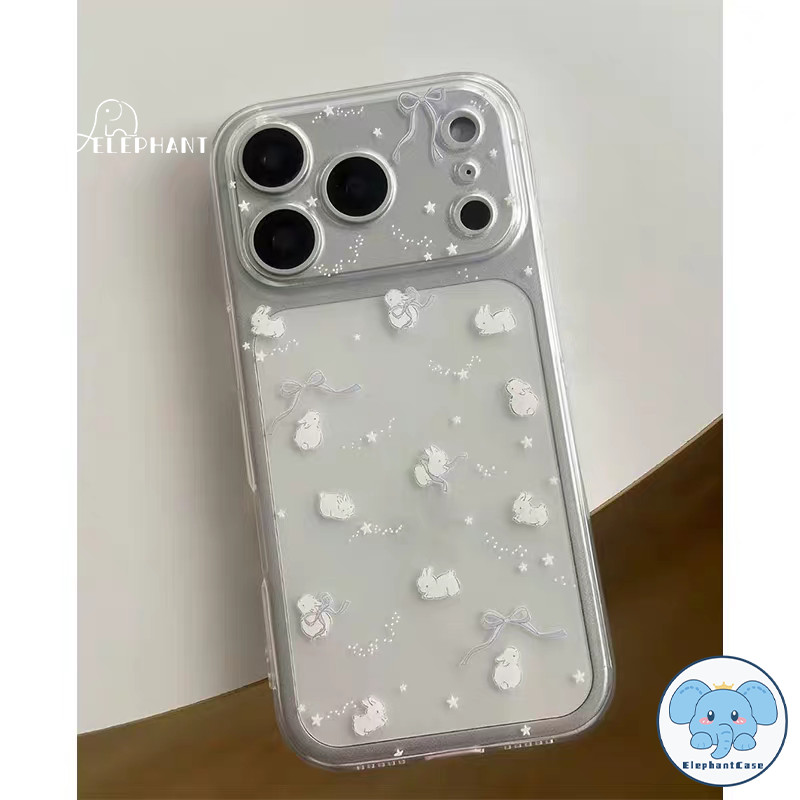สำหรับIPhone 16 17 15 13 11 air 12 14 Pro Max X XR XS Max 14 7 16 15 8 Plus SE โรแมนติกสตาร์ กระต่ายโบว์ เคสใส