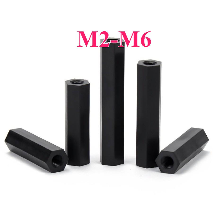 คอลัมน์ไนลอน, หัวแบนหกเหลี่ยมแกนผ่านคู่, คอลัมน์แยก, คอลัมน์รองรับพลาสติกสีดํา, คอลัมน์สเปเซอร์ M2/M