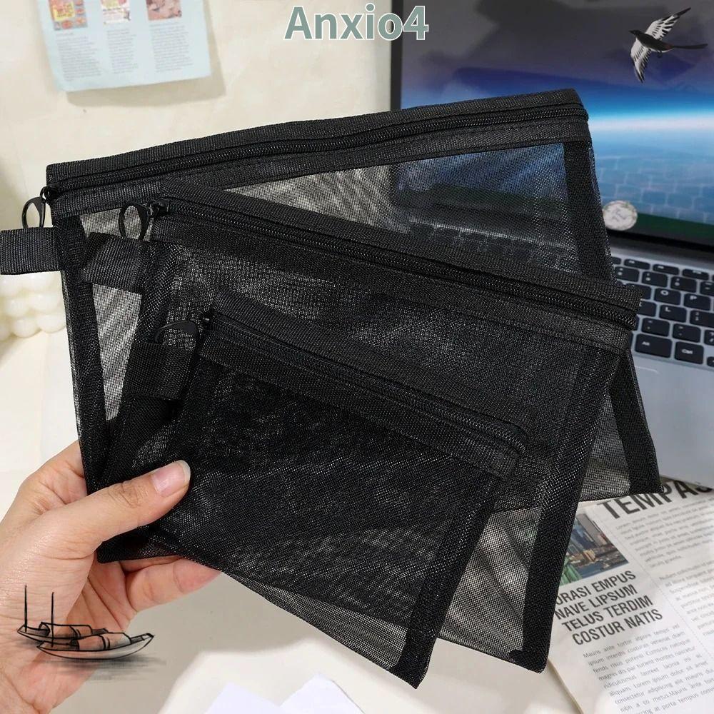 AnxiIO4 กระเป๋าเครื่องสําอาง, ตาข่ายแต่งหน้าโปร่งใส, กระเป๋าถือพร้อมซิป Black Toiletry Wash Bags Travel