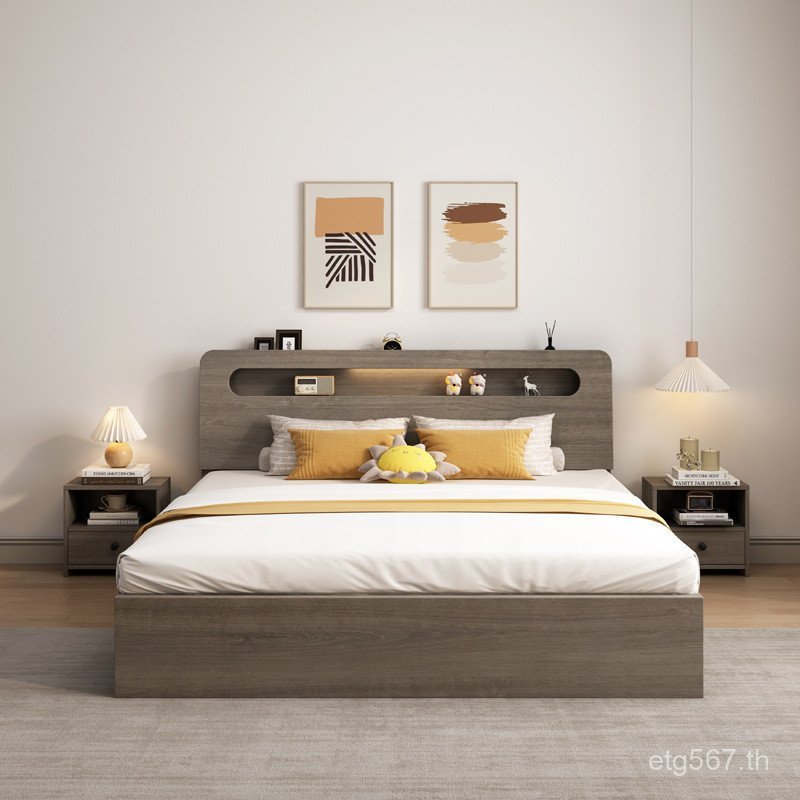 North American Big Bed 1.8m Hotel Box Bed Room Bed Walnut Grey Double Hotel B & B 1.5m Tatami KG44