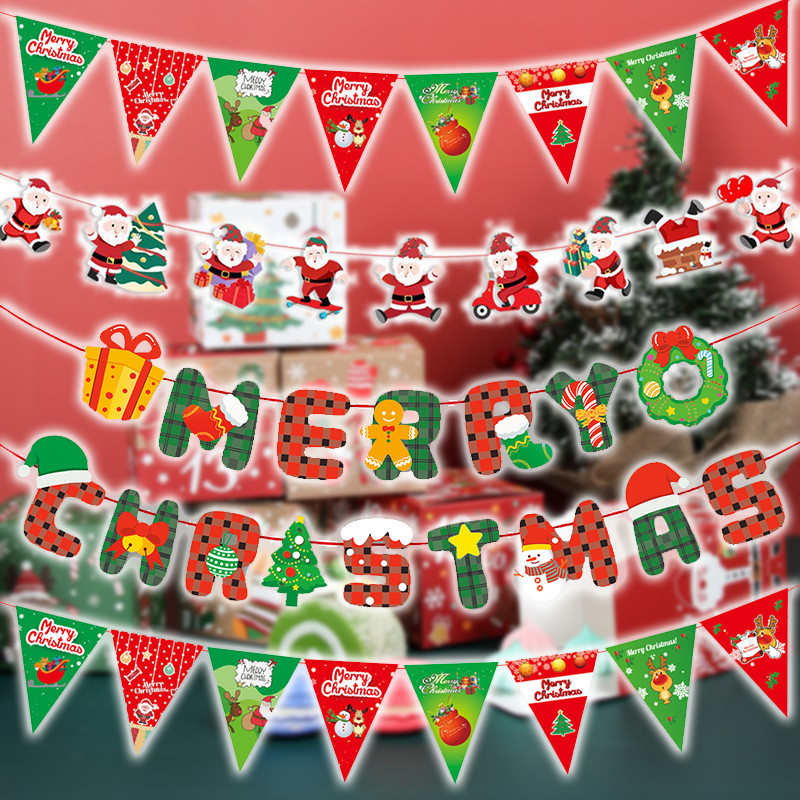 ส่งไว! ธงคริสต์มาส ป้ายกระดาษประดับเทศกาลคริสต์มาส แบนเนอร์ Merry Christmas ธงคริสมาส