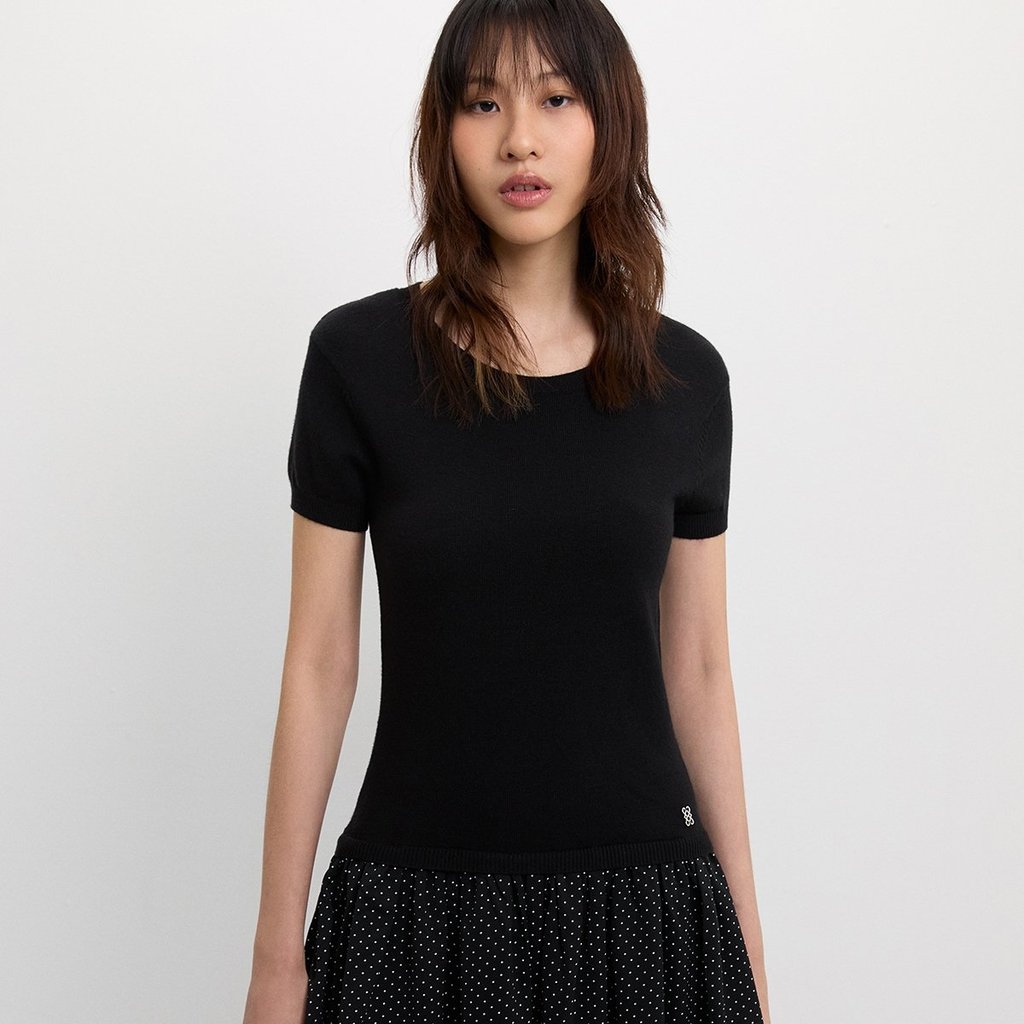 [Pomelo] เดรสกระโปรงลายจุดดีไซน์เลเยอร์ / Layered Polka Dot Skirt Dress — صورة 5