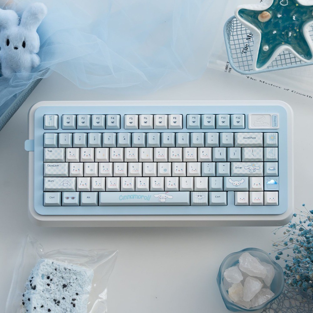 Cinnamoroll Keycaps 140 คีย์ Cherry / MOA โปรไฟล์ PBT Wooting Aula F75 Dye Sublimation Mechanical Keycap การ์ตูนน่ารักความคิดสร้างสรรค์ Blue Sanrio Keycaps