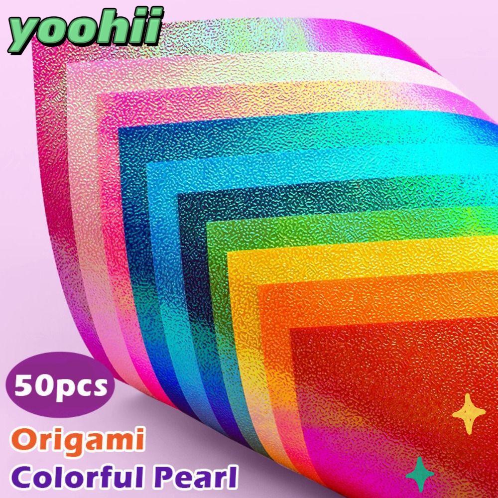 YOOHII 50 ชิ้น Lucky Bird Origami, Glitter Shining Laser Pearl Origami Paper, Square Sparkling Shiny