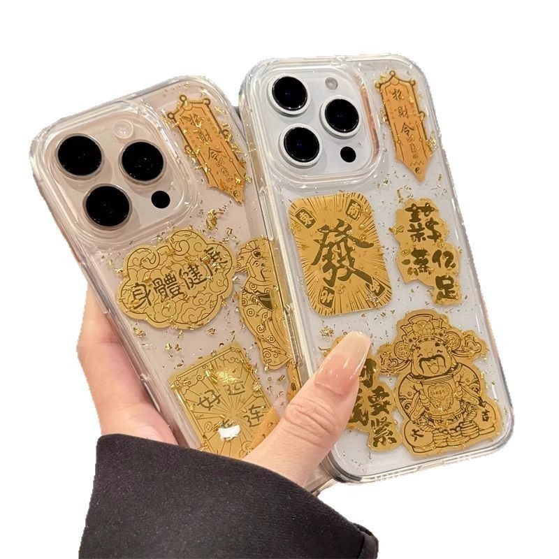 2025readystock เหมาะสําหรับเคสโทรศัพท์ iPhone 16promax ใหม่ iphone16pro ฟอยล์สีทอง God of Wealth Pre