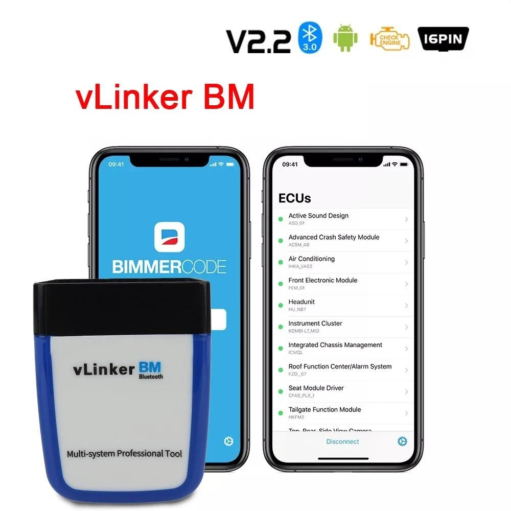 สําหรับ BMW F30 F20 F10 F11 X5 Serie 1 3 vLinker BM ELM327 V2.2 OBD2 เครื่องสแกนเนอร์เครื่องมือวินิจ