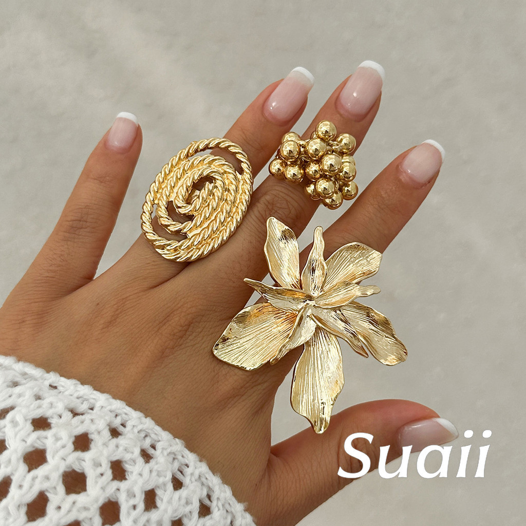 [ที่กําหนดเอง] แหวนที่มีสไตล์ที่ไม่ซ้ํากันต่างๆ 3D Design Five-Petal Flower Ball A530