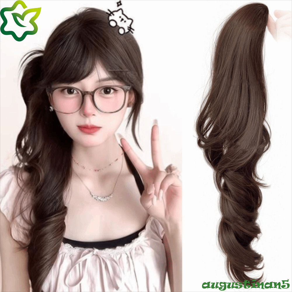 ออกัสติน หางม้าทรงหยักหยี้ พร้อมคลิปด้านข้าง สำหรับผมหางม้าต่ำ สไตล์เกาหลีธรรมชาติทุกวัน