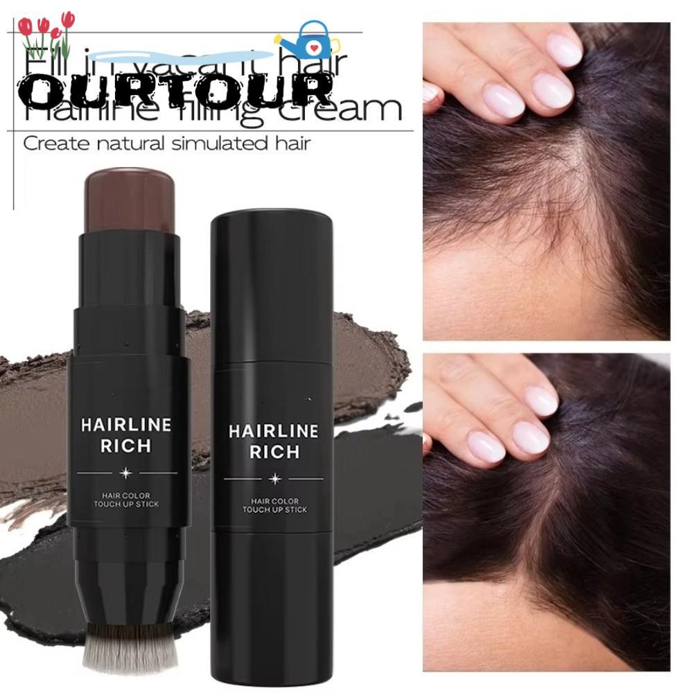 URTOUR Hairline คอนซีลเลอร์ปากกา, Sweatproof 2 In 1 Dual-Ended Root Touch Up Stick, กันน้ําพร้อมแปรง