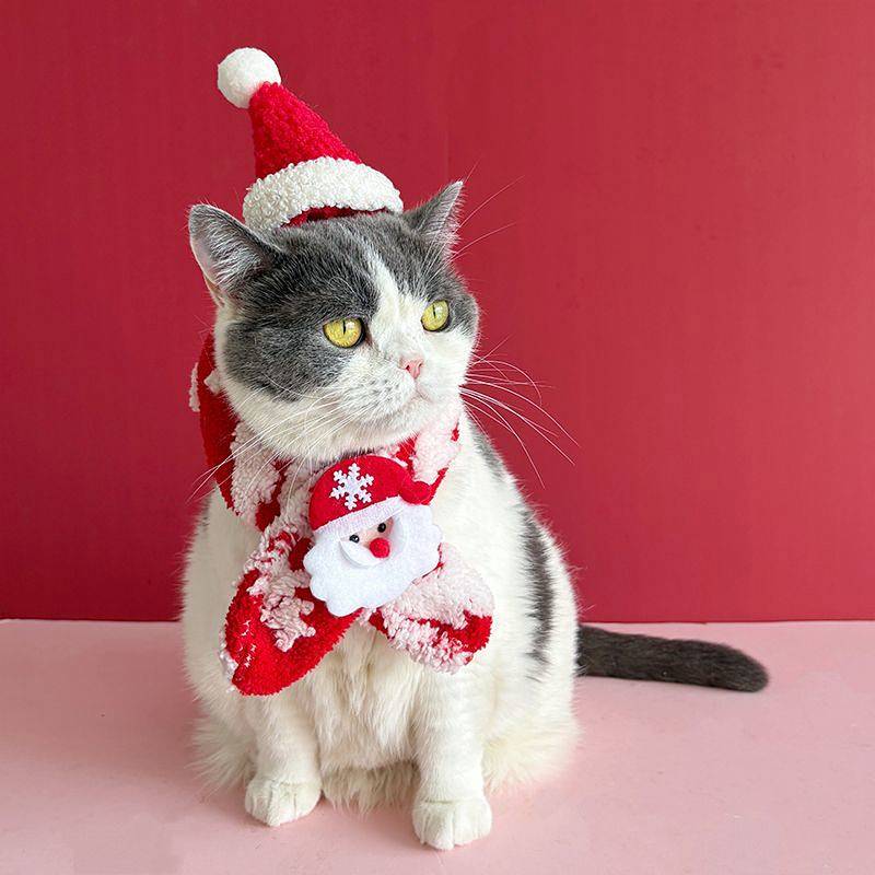 Pet Christmas Scarf Cat Elderly Scarf Plush Warm Dog Suit Atmosphere Accessories Scarf Christmas Hat
