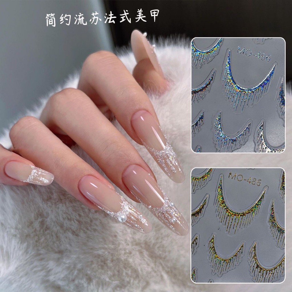 [คําแนะนําร้านค้า] French Glitter Nails Sticker Gilt Sticker Glitter Gold Moonlight Silver Decal อุป