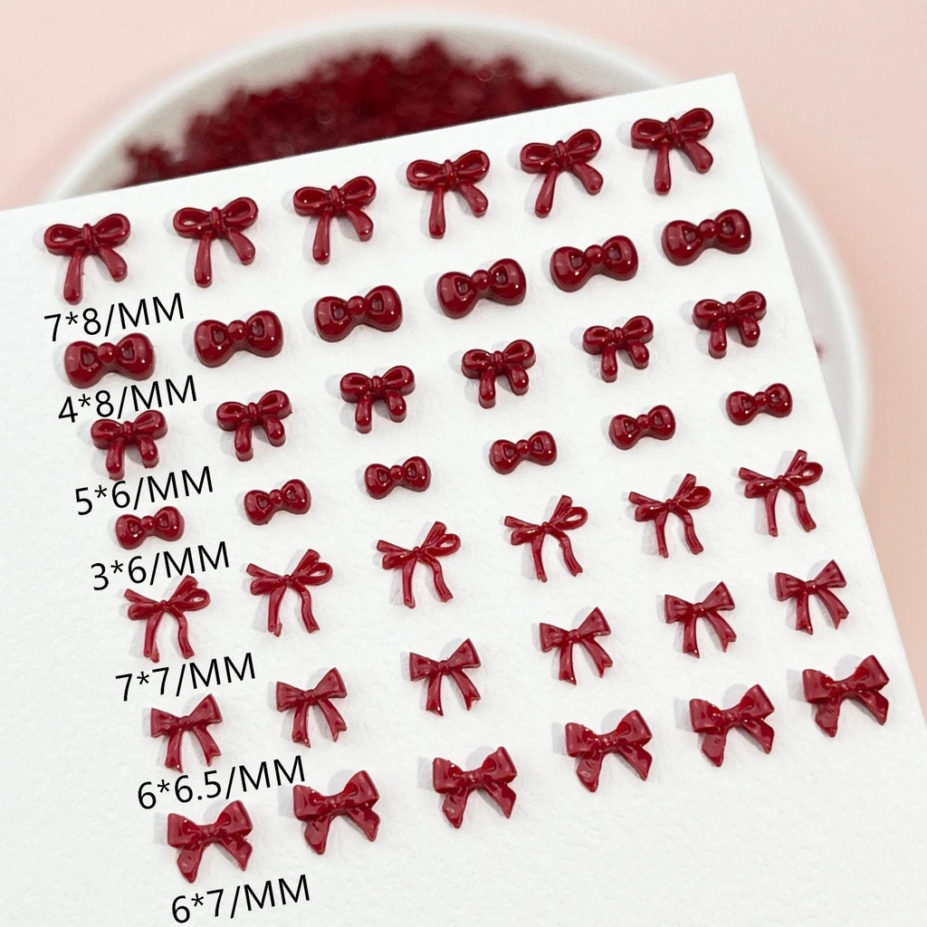 เครื่องประดับตกแต่งเล็บ 100 ชิ้น โบว์แดงแองโกลา สไตล์ฝรั่งเศส โบว์ริบบิ้นสีแดงเชอร์รี่ ประดับเรซิน ประดับตกแต่งเล็บนักเรียนหญิง อุปกรณ์ทำเล็บสำหรับร้านทำเล็บ JOYFEEL - รูปที่ 3